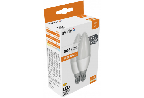 Bec LED lumânare 6.5W E14 NW Avide Twin Pack