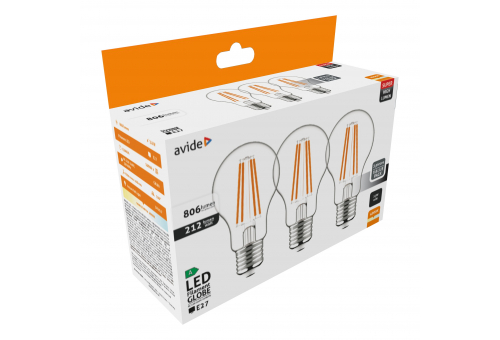 Avide LED Filament Globe 3.8W E27 NW 4000K Super High Lumen 3pcs/pack