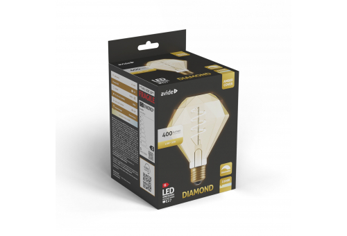 LED Jumbo Filament Diamond Amber 4.9W E27 2200K Fényerőszabályzós