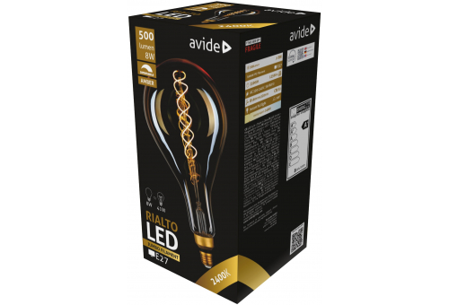 Bec LED 8W E27 2400K dimabil Jumbo Filament Rialto 160x320mm Amber Avide
