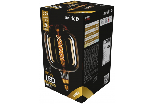Bec LED 8W E27 2400K dimabil Jumbo Filament Ross 180x295mm Amber Avide