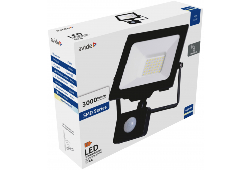 Reflector Slim LED SMD 30W CW cu senzor de mișcare PIR Avide