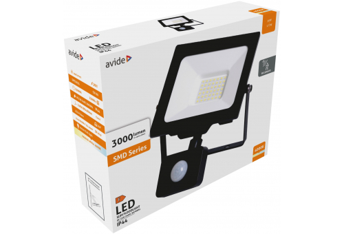 Reflector Slim LED SMD 30W NW cu senzor de mișcare PIR Avide