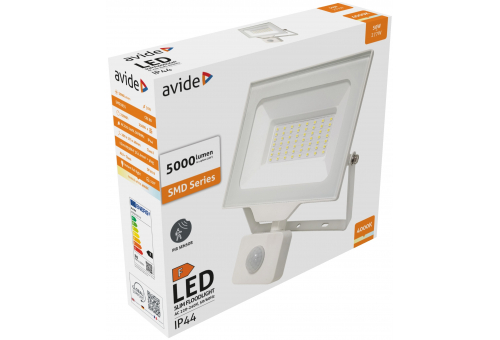 LED Reflektor Slim SMD 50W NW Mozgásérzékelős PIR Fehér