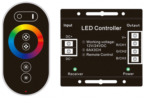 LED Strip 12V 216W RGB 6 Keys RF Touch Remote and Controller