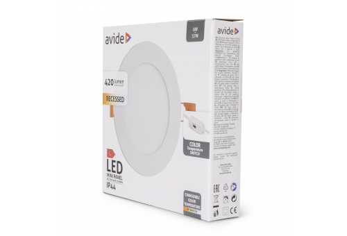 Avide LED Ceiling Lamp Recessed Panel Round ALU 6W CCT IP44/IP44