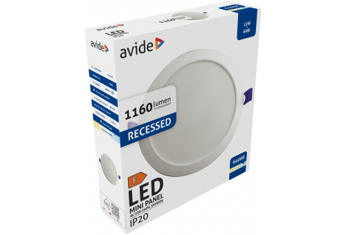 Avide LED Ceiling Lamp Recessed Panel Round Plastic 12W CW 6400K