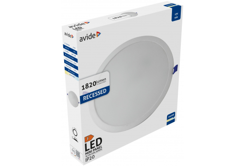 Avide LED Ceiling Lamp Recessed Panel Round Plastic 18W CW 6400K