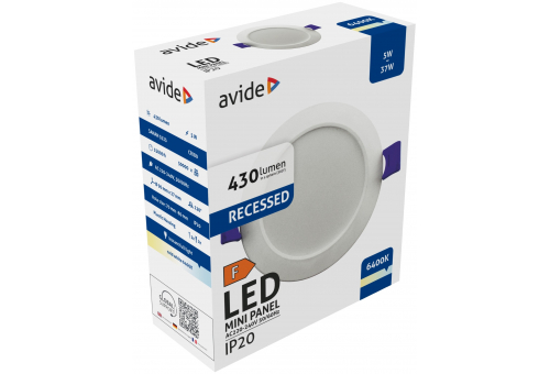 Avide LED Ceiling Lamp Recessed Panel Round Plastic 5W CW 6400K