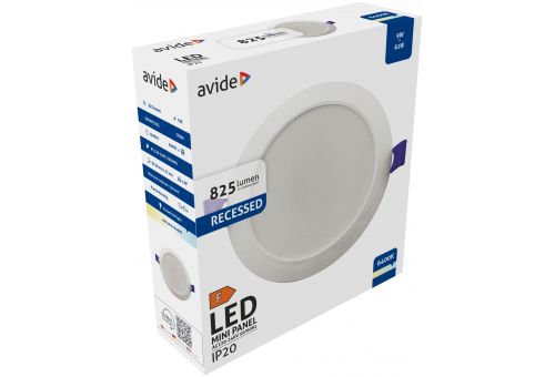 Avide LED Ceiling Lamp Recessed Panel Round Plastic 9W CW 6400K