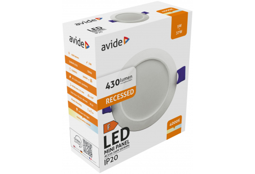 Avide LED Ceiling Lamp Recessed Panel Round Plastic 5W NW 4000K