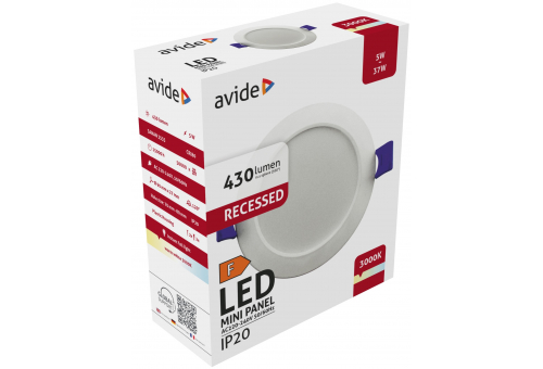 Avide LED Ceiling Lamp Recessed Panel Round Plastic 5W WW 3000K