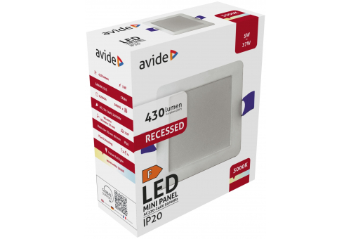 Avide LED Ceiling Lamp Recessed Panel Square Plastic 5W WW 3000K