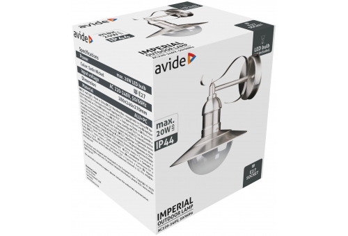 Avide Outdoor Wall Lamp Imperial 1xE27 IP44 Stainless Steel