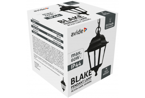 Exteriérová Závesná lampa Blake 1xE27 82.5cm Čierna IP44